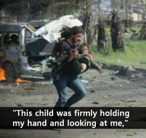 A STEP TOWARDS PEACE Abd Alkader Habak : A Photographer Dashing with Child & Camera in Syria Syrian civil war Syria reporter Syria refugees Peace Omran Daqneesh Muhammad Alrageb CNN buses carrying evacuees Bomb beach refugee Bana Alabed ambulance Aleppo Alan Kurdi Abd Alkader Habak 68 children 126 killed   