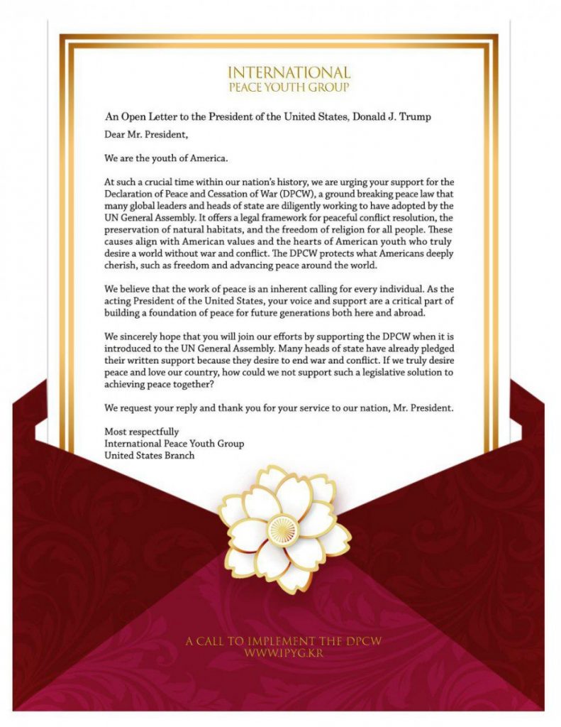 A STEP TOWARDS PEACE What is HWPL Trump Peace Letters to President Donald J. Trump Peace Letters to President Peace Letter manheelee world peace tour Manheelee man hee lee hwpl IPYG peace letter campaign IPYG DPCW Donald Trump A STEP TOWARDS PEACE Peace Letters to President Donald J. Trump What is HWPL Trump Peace Letters to President Donald J. Trump Peace Letters to President Peace Letter manheelee world peace tour Manheelee man hee lee hwpl IPYG peace letter campaign IPYG DPCW Donald Trump